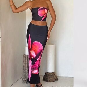 Allegra maxi skirt and top in black floral print